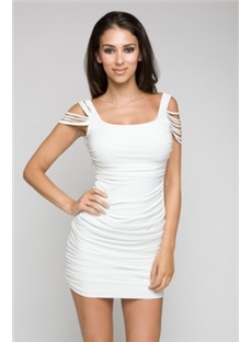 Sheath Column Square Mini Short White Party Dresses Rosita White