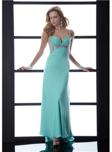 Graceful Straps Sequins Beading Column Court Train Long Evening Dress