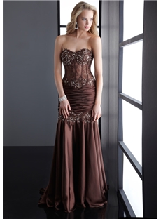 Elegant Sweetheart Lace Appliques Beading Court Train Long Evening Dress
