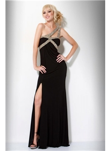 Gorgeous Sheath Column One Shoulder Beadings Prom Evening Dresses
