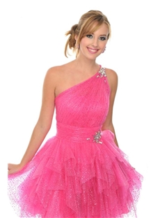 Fabulous A Line One Shoulder Beading Short Length Prom Sweet 16 Dress
