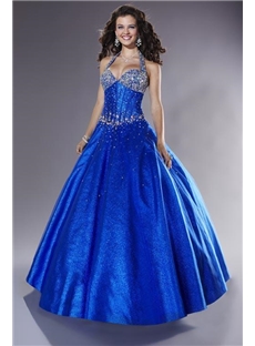 Pretty Halter Neckline Floor Length Beadings Ball Gown Quinceanera Dresses