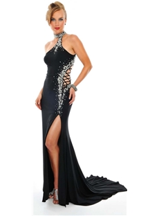 Halter Backless Floor Length Beadings Column Evening Dresses