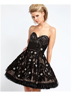 Sweetheart Mini Length Flowers Cocktail Prom Dresses
