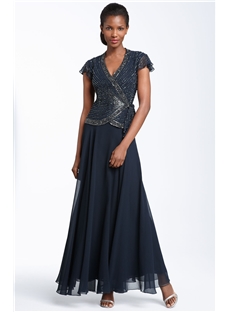 Fabulous Beading Sequins A Line Tea Length V Neck Mother Of The Bride Dress