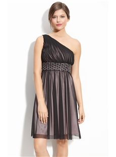 Empire Waist One Shoulder Short Mini Length Bridesmaid Dress