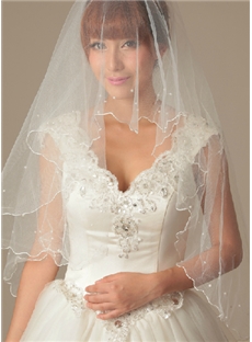 Charming Elbow Wedding Bride Veil With Lace Applique Edge
