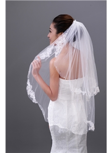 Pretty Elbow Bridal Veil With Lace Edge