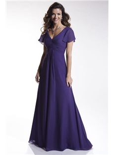 Gorgeous Draped A Line V Neck Short Sleeves Floor Length Bridesmaid Dresses