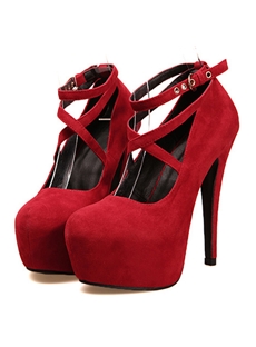 Best Quality Red Cloth With Cross Ankle Straps Stiletto Heels Prom Shoes