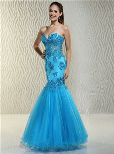 Fancy Sweetheart Mermaid Appliques Sequins Long Evening Pageant Dress