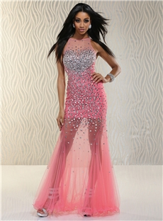 Sexy Sheath Bateau Neckline Beading Long Evening/Prom Dress