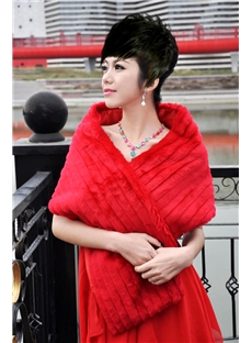 Charming Ladys Rectangular Stripes Faux Fur Wedding Evening Shawl