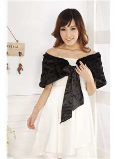 Pretty Ladys Faux Fur Wedding Evening Shawl With Ribbon