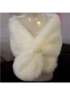 Attractive Plush Pearls Ball Ear Style Ladys Faux Fur Wedding Evening Shawl