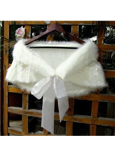 Pretty Lacy Ladys Faux Fur Wedding Evening Shawl With Ribbon