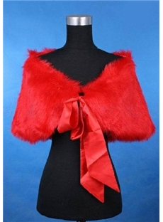 Lovely Crescent Ladys Faux Fur Wedding Evening Shawl With Ribbon