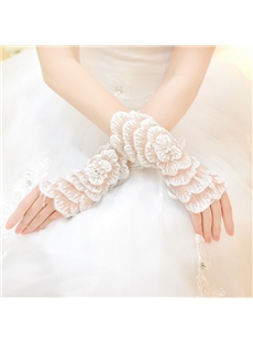 Luxurious Short Fingerless Flower Wedding Glove