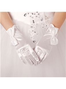 High Quality White Satin Bowknot Short Gloves