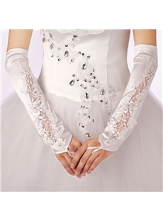 Elegant Long Fingerless Satin Applique Wedding Gloves