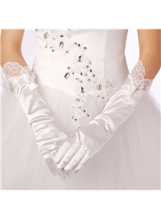 Chic Long Satin With Laciness Bowknot Wedding Glove