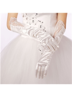Top Quality Half Long Satin Applique Wedding Bridal Gloves