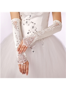 Impresive Half Long Fingerless Applique Wedding Bridal Gloves