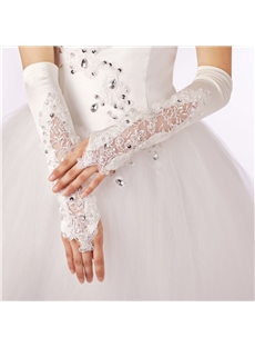Charming Long Fingerless Beading Applique Wedding Gloves