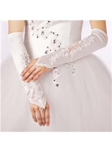 Elegant Long Fingerless Lace Applique Wedding Gloves