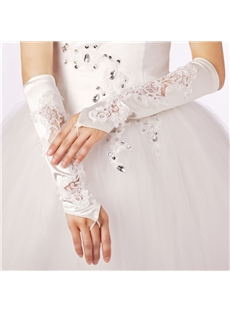 Elegant Long Fingerless Lace Applique Wedding Gloves