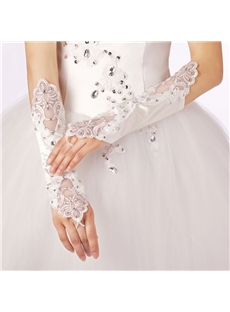 Elegant Long Fingerless Lace Applique Wedding Gloves