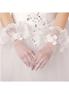 Charming Beautiful Floral Edge Short Wedding Gloves