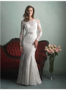 Classic Sheer Sleeves Appliques Trumpet Wedding Dress