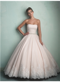 Lovely Strapless Waistband Lace Ball Gown Wedding Dress