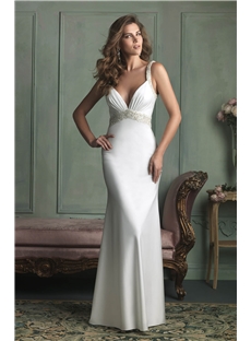 Classic Sleek Sheath Beading Straps Dramatic Back Jersey Wedding Dress