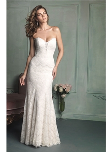 Romantic Simple Sheath Figure Skimming Strapless Lace Wedding Dress