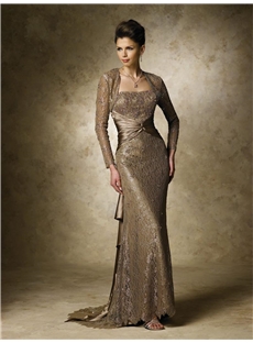 Attractive Lace Ribbons Sashes Trumpet Mermaid Strapless Sweep Brush Train Mother Of The Bride Dresses