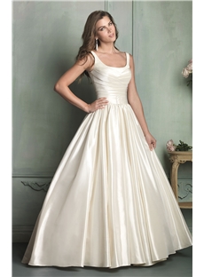 Regal Chic Simple Ballgown Scoop Neck Strapped Taffeta Wedding Dress