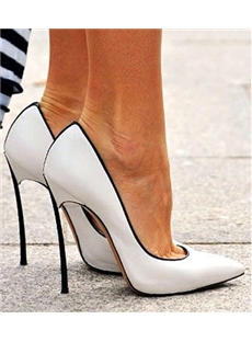 Chic White Coppy Leather Pointed Toe Stiletto Heels