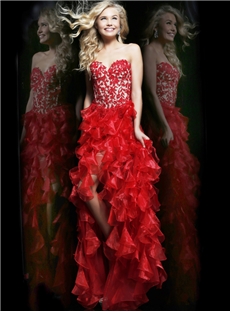 Gorgeous Asymmetry Ruffles Sweetheart Embroidery Zipper Up Prom Dress
