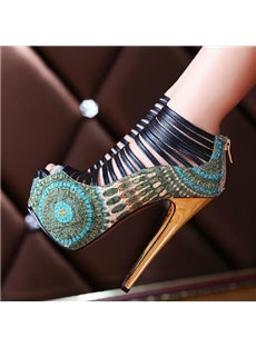 Amazing Flower Print Peep Toe Cut Outs High Heel Shoes