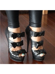 Sexy Black Bowties Stiletto Heel Platform Shoes