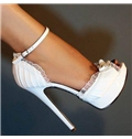 Elegant White Pu Peep Toe Ankle Strap High Heel Shoes