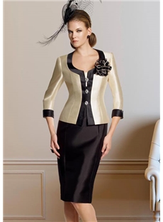 Attractive Sheath Column Square Neckline Knee Length Mother Of The Bride Dresses