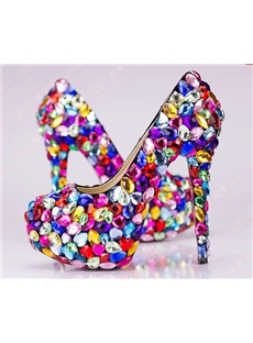 Fancy Candy Rhinestone Round Toe High Heel Shoes