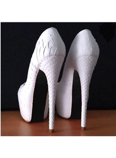 Elegant White Genuine Leather Platform High Heel Shoes