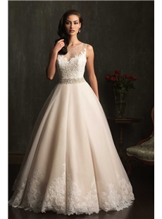 Exquisite Ball Gown Sheer Illusion Bateau Neckline Beading Crystal Belt Lace Appliques Wedding Dress Exquisite Ball Gown Sheer Illusion Bateau Neckline Beading Crystal Belt Lace Appliques Wedding Dress