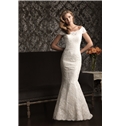 Romantic Slim Mermaid Scooped Neckline Off The Shoulder Cap Sleeve V Shaped Back Wedding Dress