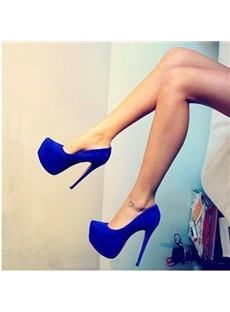 Elegant Blue Suede Platform High Heel Shoes