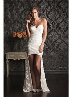 Perfect Sheath Strapless Sweetheart Neckline High Low Hemline Lace Appliques Wedding Dress
